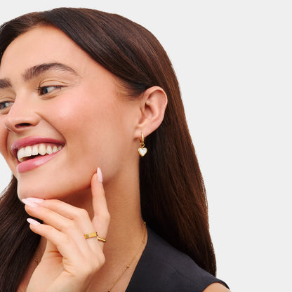 Mother of Pearl Heart Huggie Earrings Set (Gold)