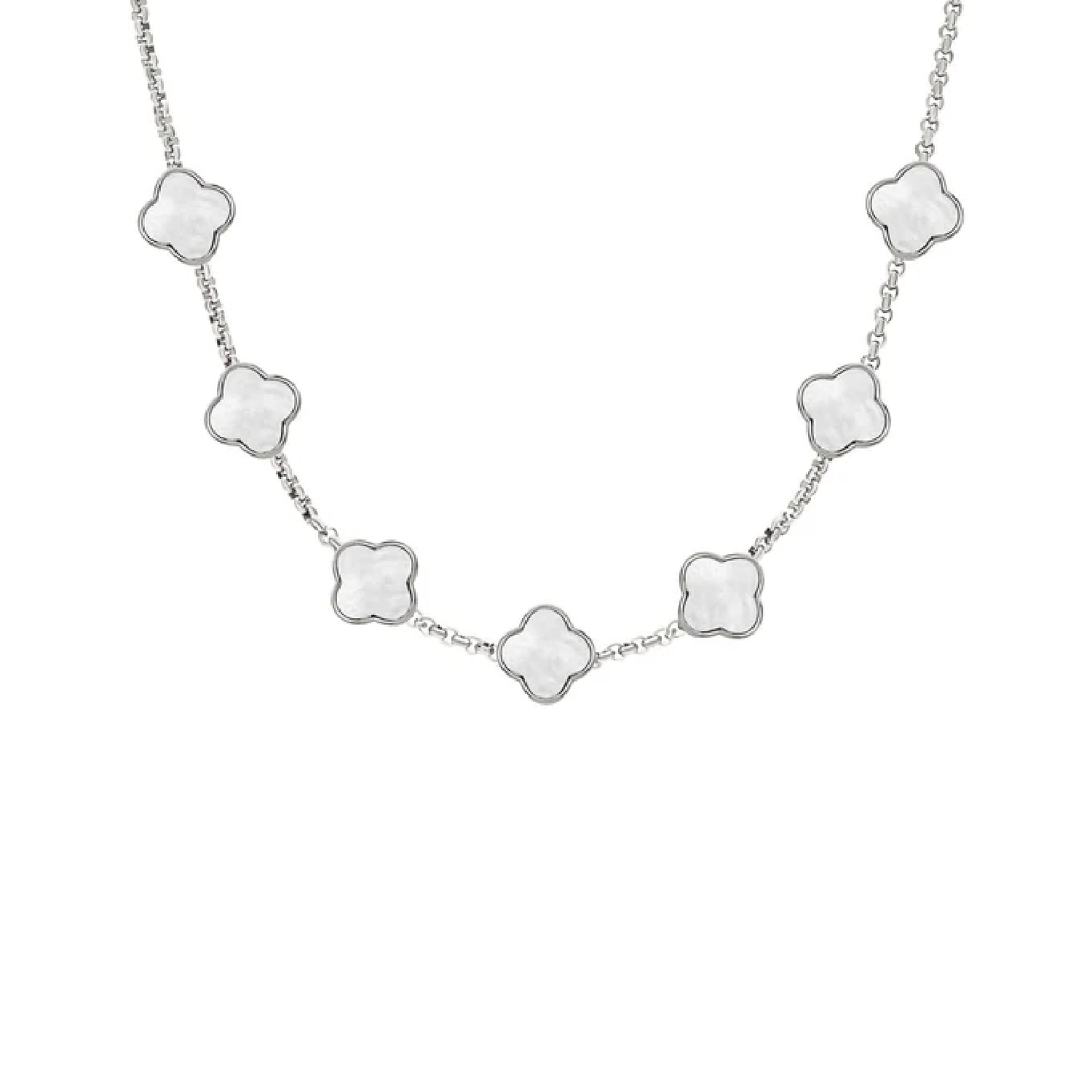 Pearl Clover Custom Name Necklace (Silver)