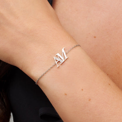 Double Initial Crystal Bracelet (Silver)