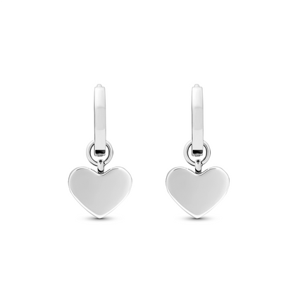 Pale Pink Opal Heart Huggie Earrings (Silver)