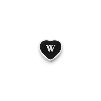 Black Enamel Heart Charms (Silver) - Initials