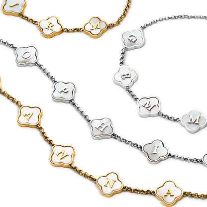 Pearl Clover Custom Name Bracelet (Silver)