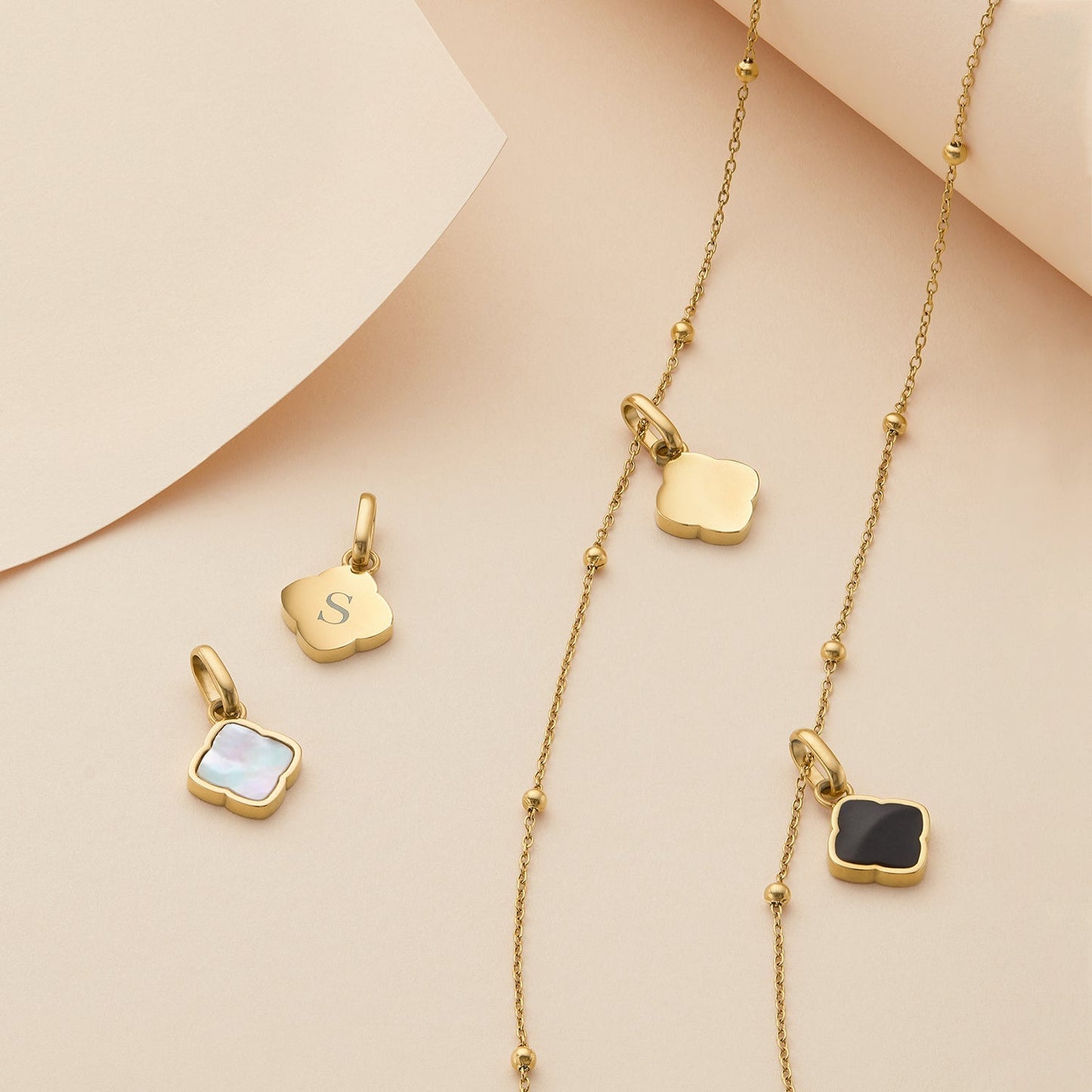 Pearl Clover & Initial Necklace (Gold)