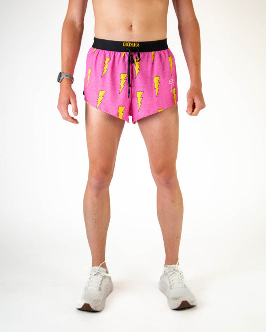 Men's Pink Bolts 2" DS Split Shorts