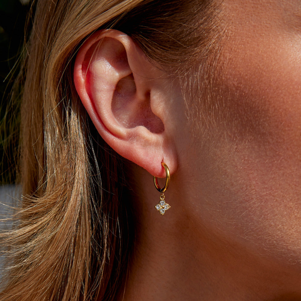 Crystal Four Leaf Clover Drop Earrings