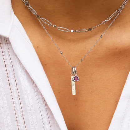 Custom Stamped Bar Pendant Necklace (Silver)