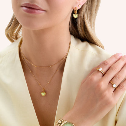 Mint Green Quartz Heart Huggie Earrings (Gold)