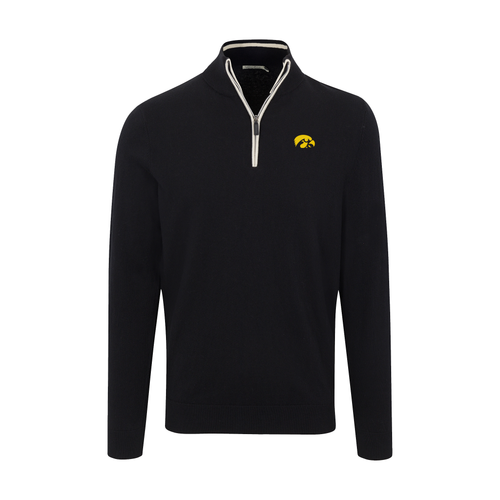 Iowa Black with White Trim Luxury Touch Cotton and Cashmere Quarter Zip Sweater