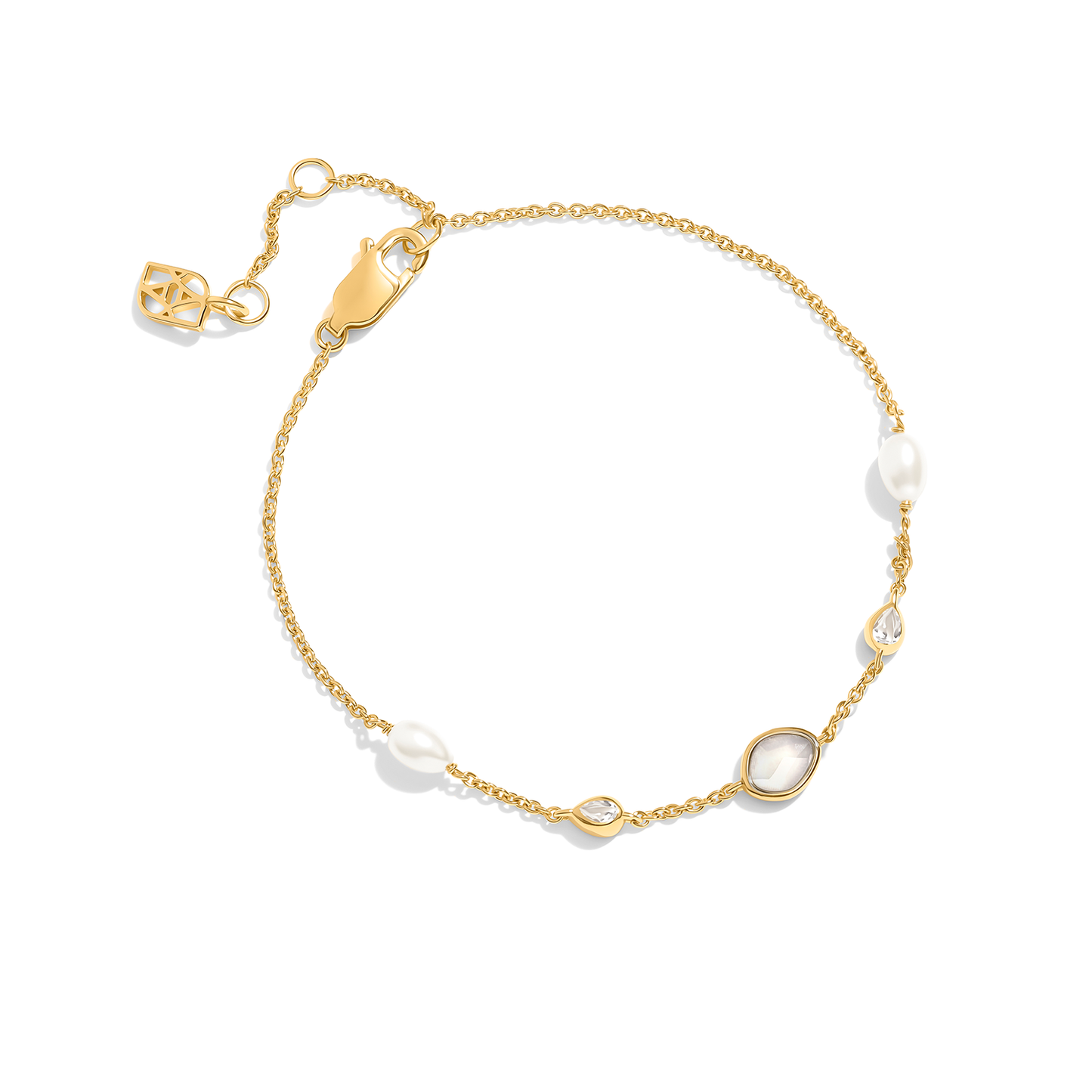 Modern Elegance Quartz & Pearl Bracelet & Earring Set (Gold)