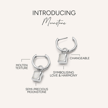 Molten Moonstone Huggie Earrings (Silver)