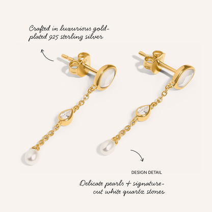 Modern Elegance Quartz & Pearl Bracelet & Earring Set (Gold)