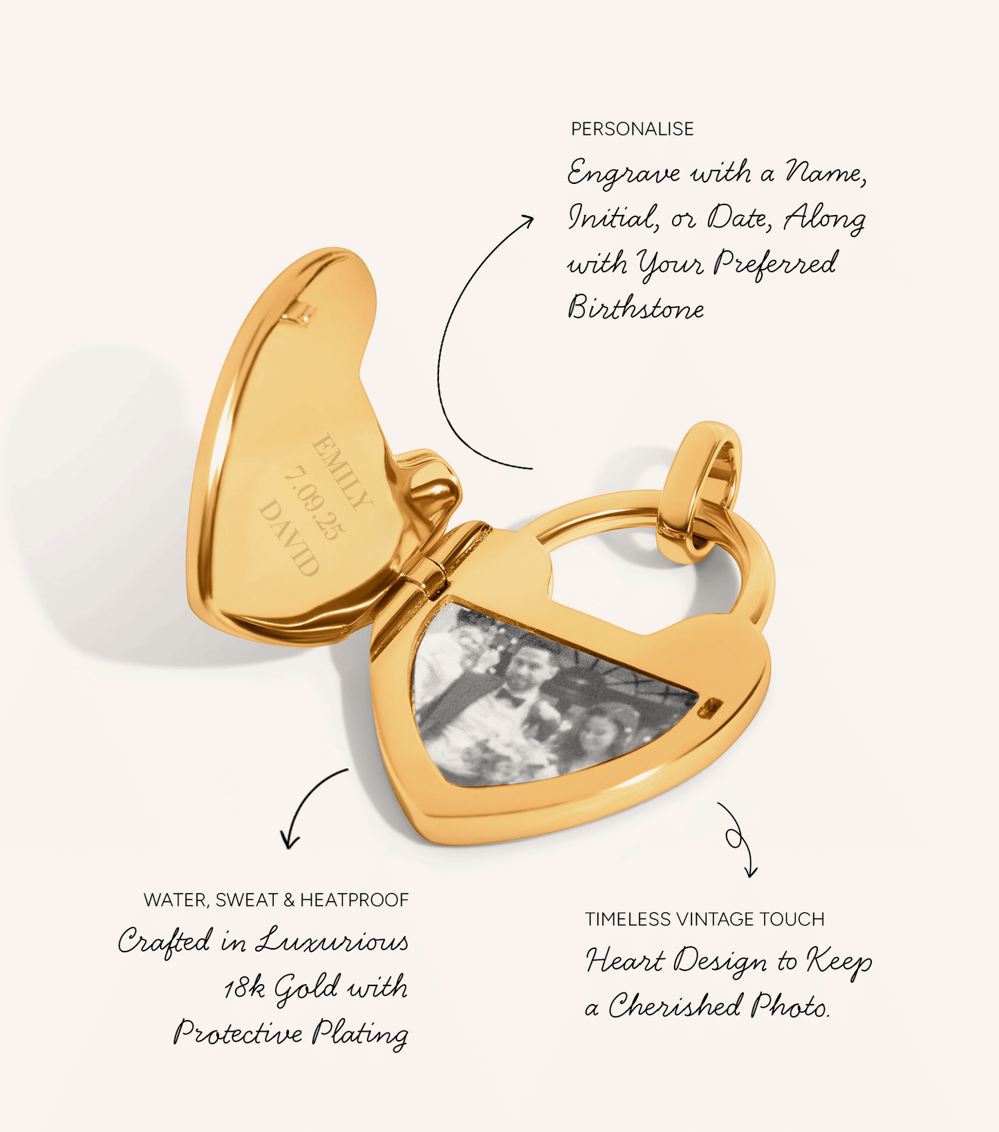 Photo Love Locket Necklace (Gold) - TEST
