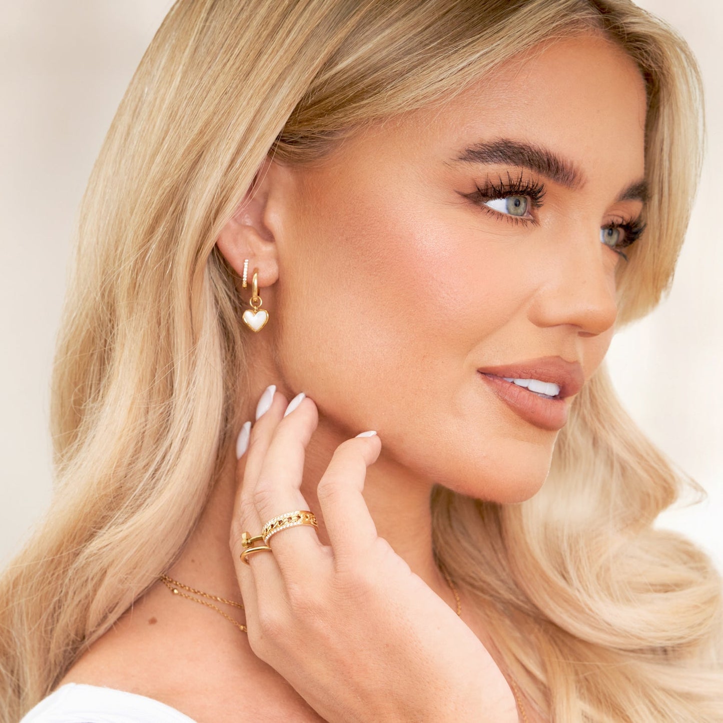 Mother of Pearl Heart Huggie Earrings (Gold)