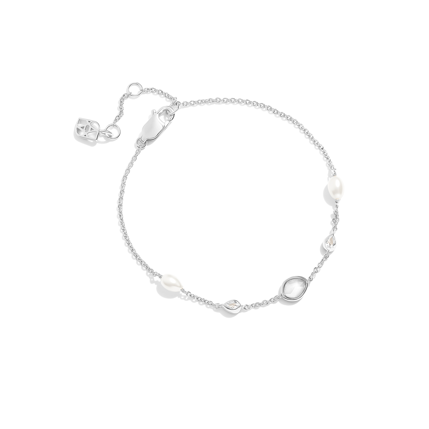 Modern Elegance Quartz & Pearl Bracelet (Silver)