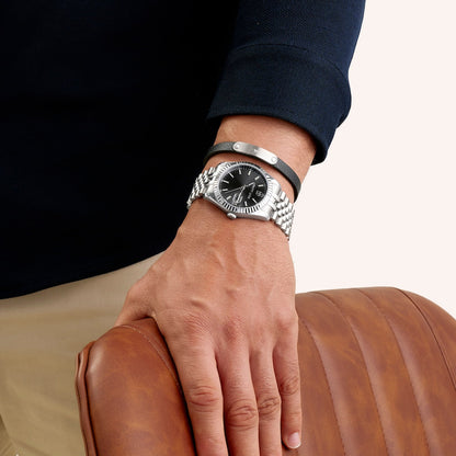 Custom Handwritten Men's Leather Bracelet (Silver)