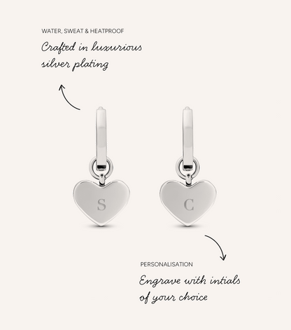 Pale Pink Opal Heart Huggie Earrings (Silver)