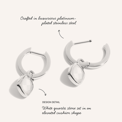 Mother of Pearl Cushion Huggie Earrings (Silver)