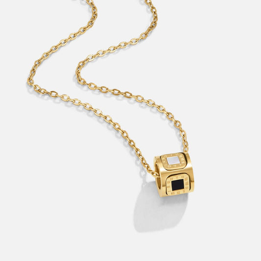 Black Agate Cube Pendant Necklace