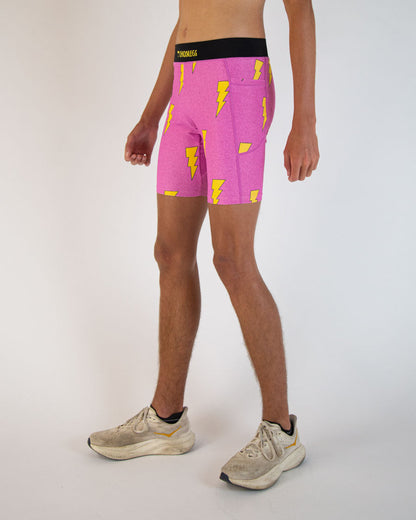 Men's Pink Bolts 8" Half Tights