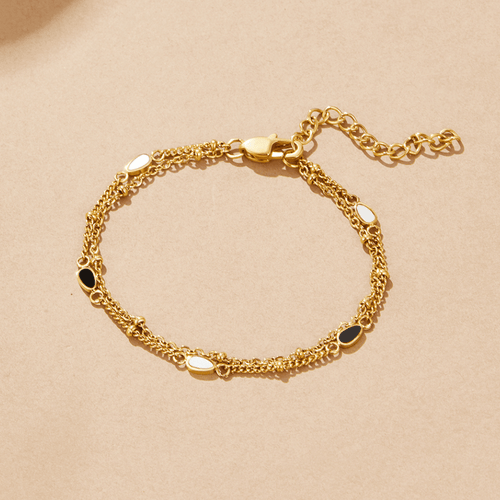 Layered Black & White Stone Bracelet