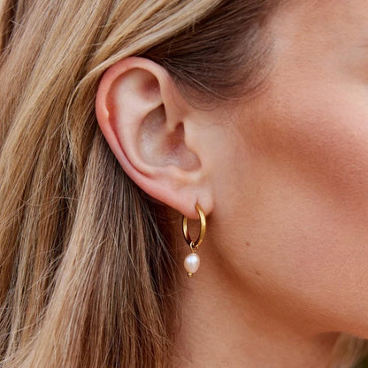 Pink Freshwater Pearl Bella Hoop Earrings